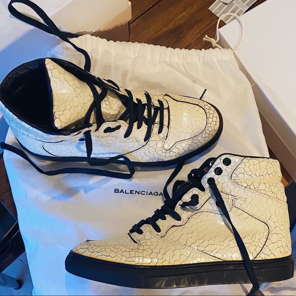 NWT Balenciaga White Crack Design High Top Sneakers Shoes